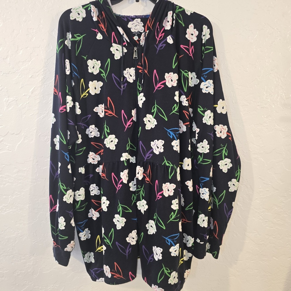 Lug Lounge Shimmy Tropical Palm Flamingo Full Zip Hooded Lounger Hoodie Shirt 3X